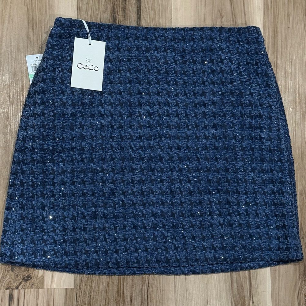 NEW Cece Tweed Shimmer Mini Skirt Blue Silver Women’s 8